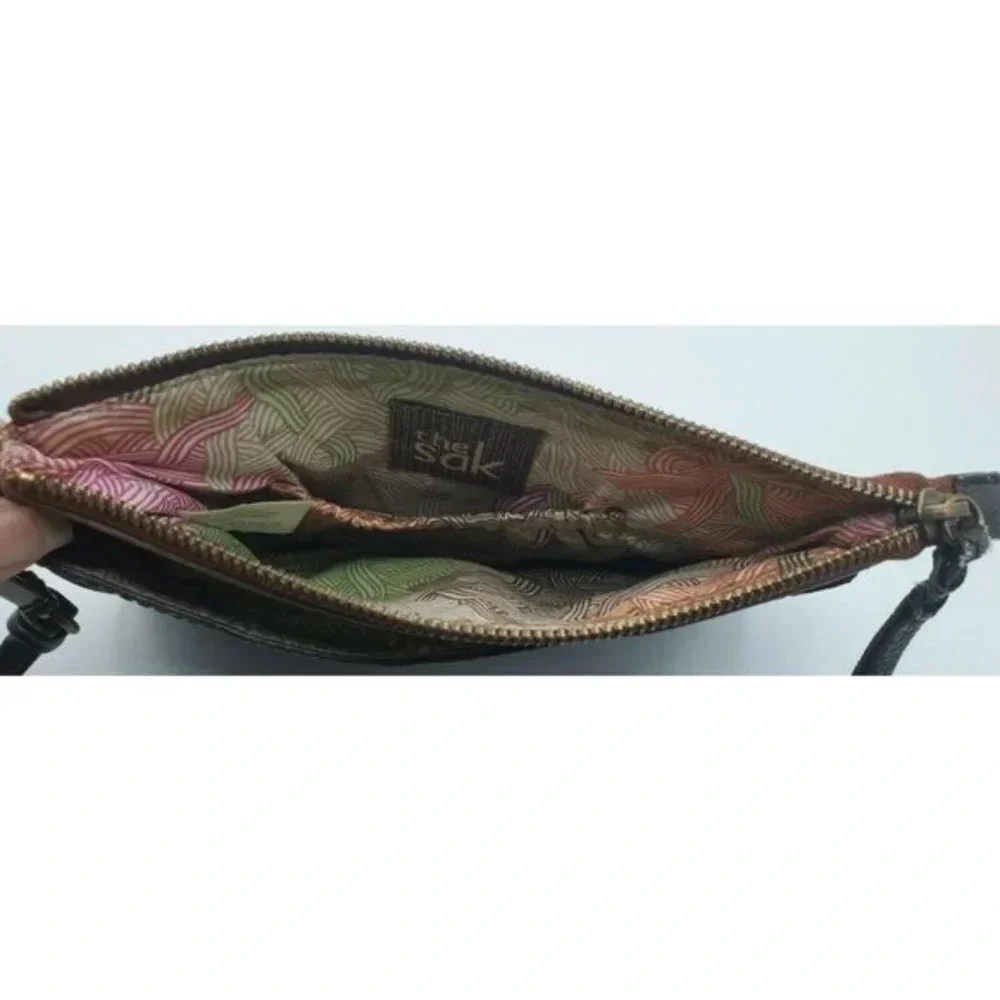 The Sak Crackle Brown Leather Suede Wristlet